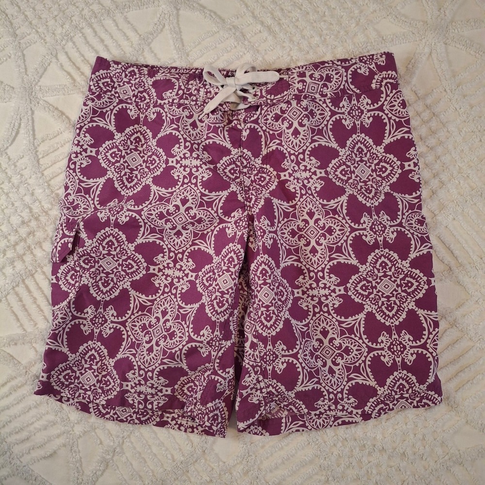 Kanu Surf Women 8 Board Shorts Purple Medallion Paisley Print Cargo Pocket